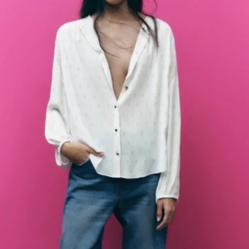 Zara gauze creamy white gold foil dot top